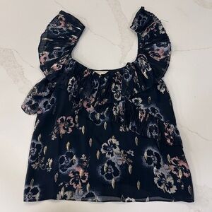 Rebecca Taylor Black Floral Ruffle Top